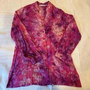 SOFT SURROUNDINGS WOMENS BIG‎ ISLAND SHIRT BUTTON DOWN MANDARIN COLLAR SIZE MED